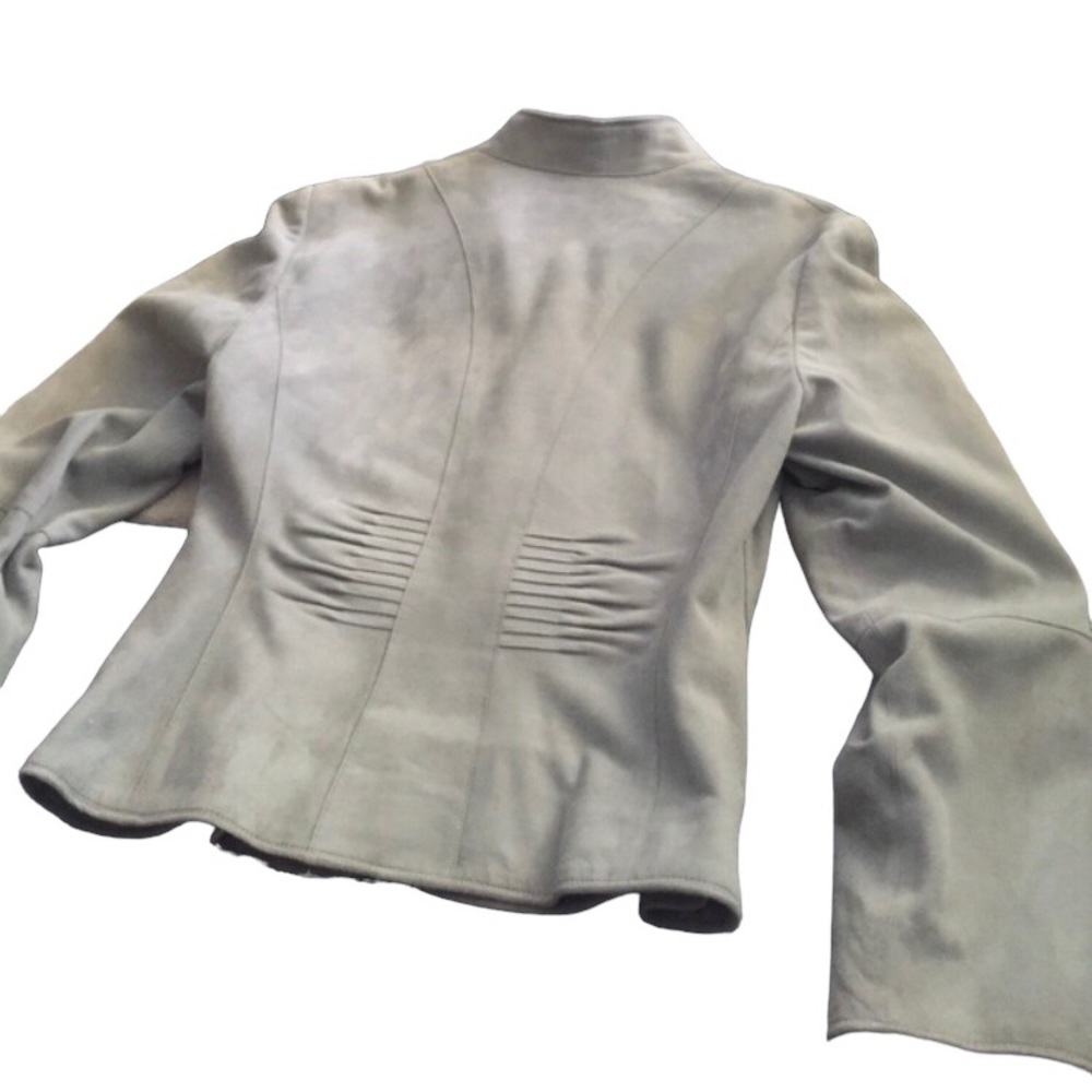 ANNE KLEIN Mandarin Collar Pin-Tuck Suede Leather Jacket VINTAGE - Picture 10 of 15